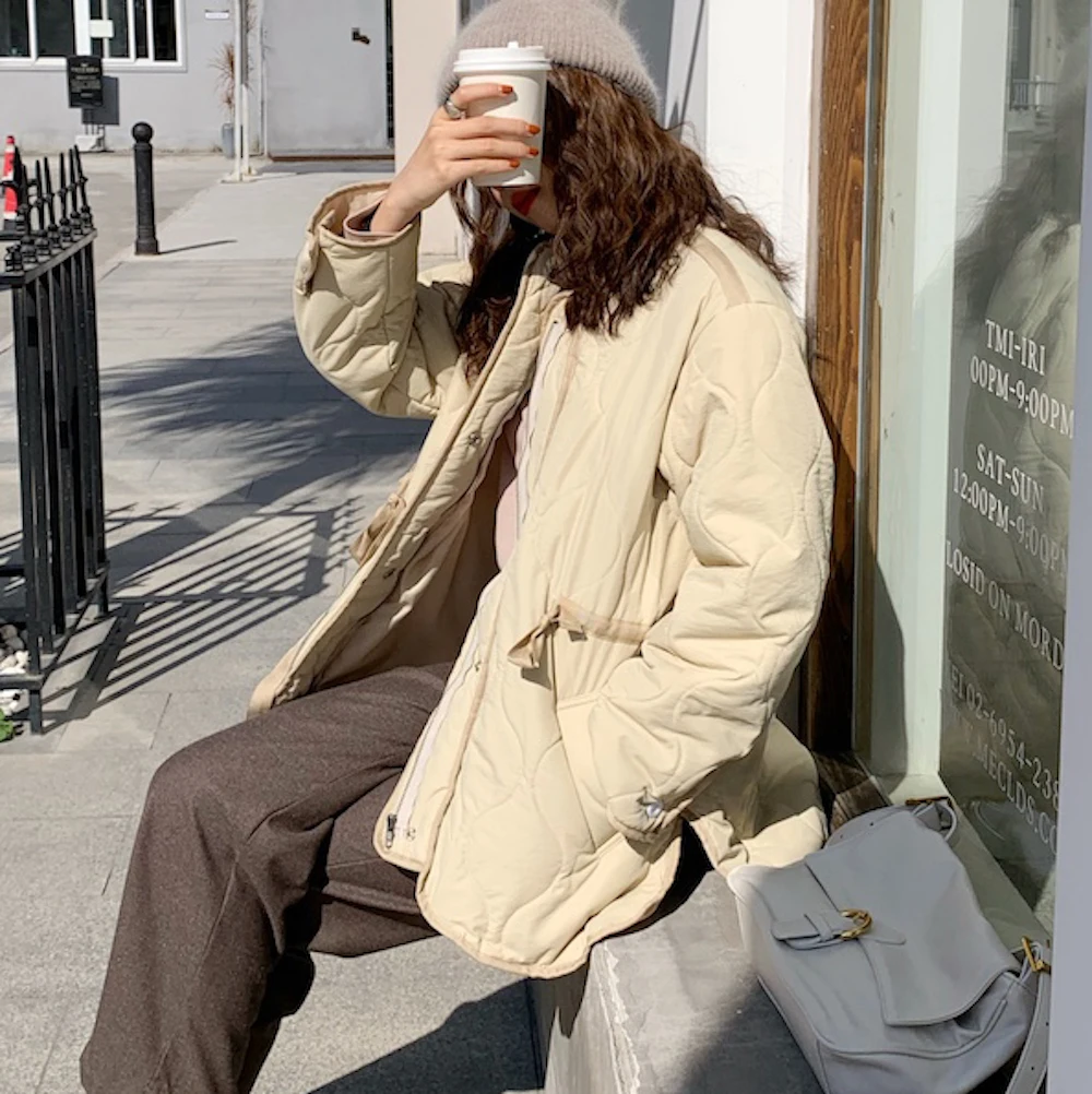 

женская кђѬка 2020 Autumn And Winter Solid Color Commuter Warmth Quilted Round Neck All-Match Coat Women'S Clothing пало